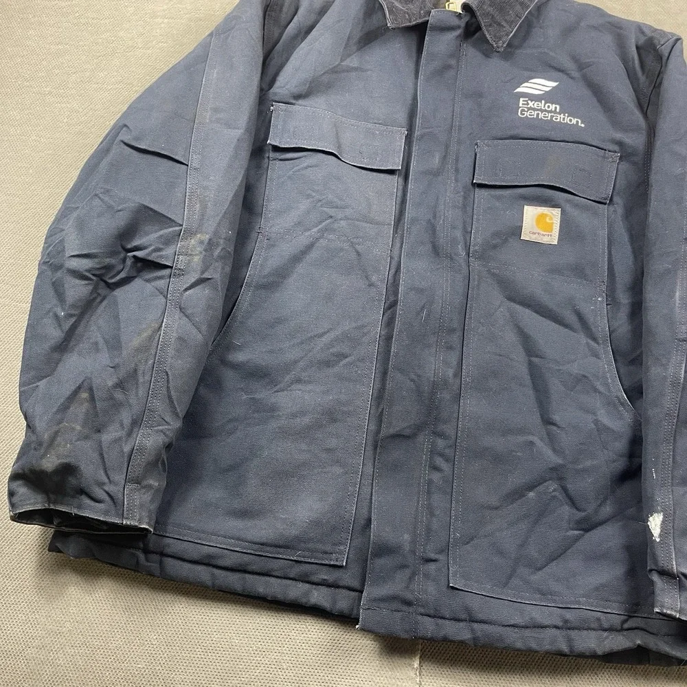 Carhartt Quilted Lined Jacket Mens Large Blue Work Canvas‎ Barn Coat C003 DNY